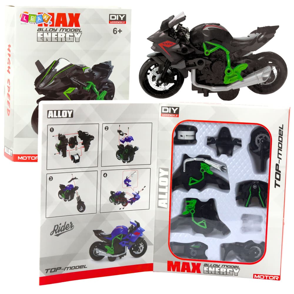 Motocikel za sestavljanje LEAN TOYS, kovinski, 1:14, zeleno-črn