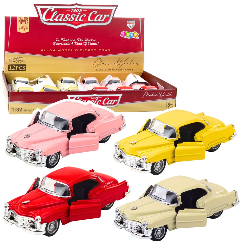 Klasični avtomobil LEAN TOYS iz 50. let, kovinski, pull-back, odpirajoča vrata, 1:32