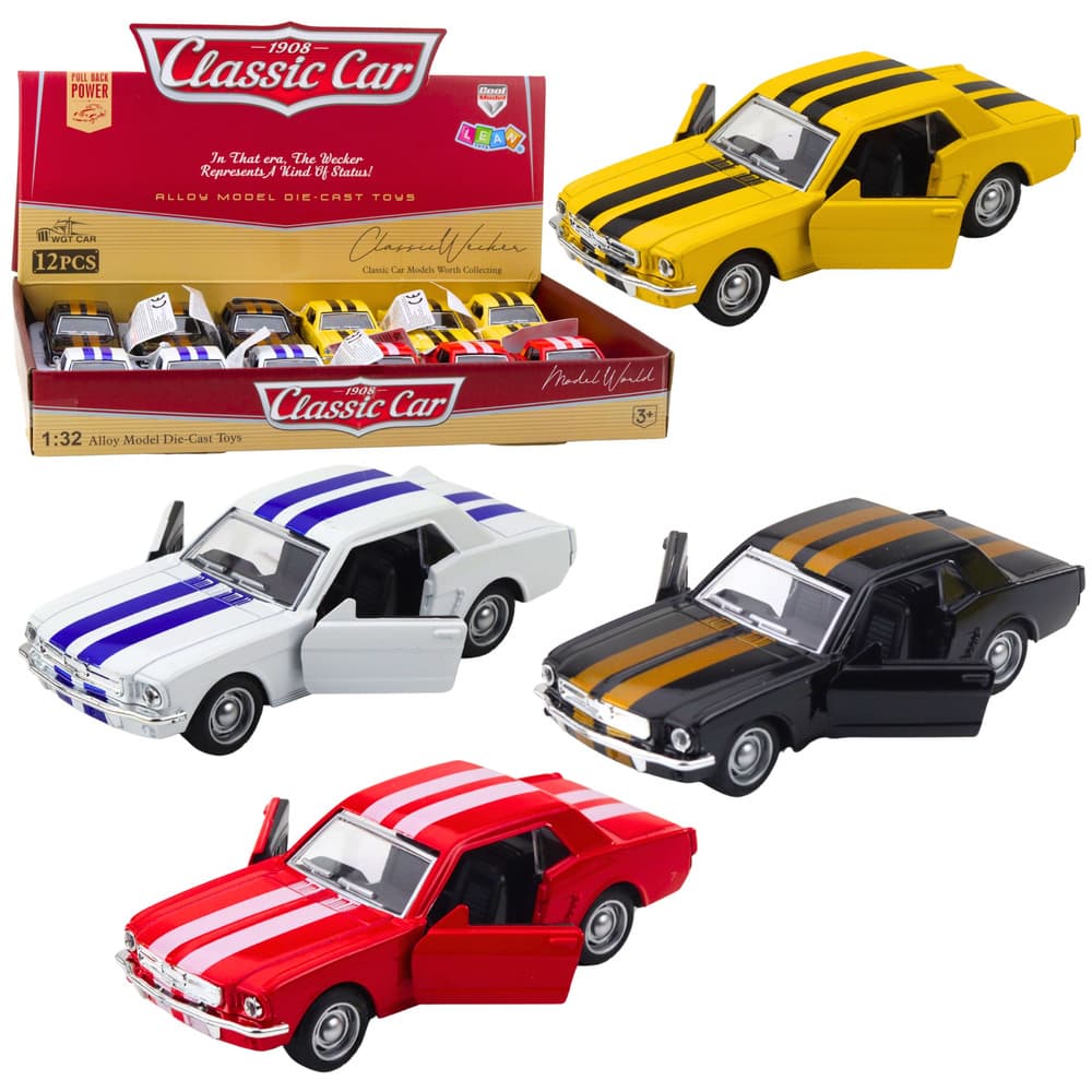 Klasični vlečni avto LEAN TOYS, kovinski, pull-back, odpirajoča vrata, 1:32