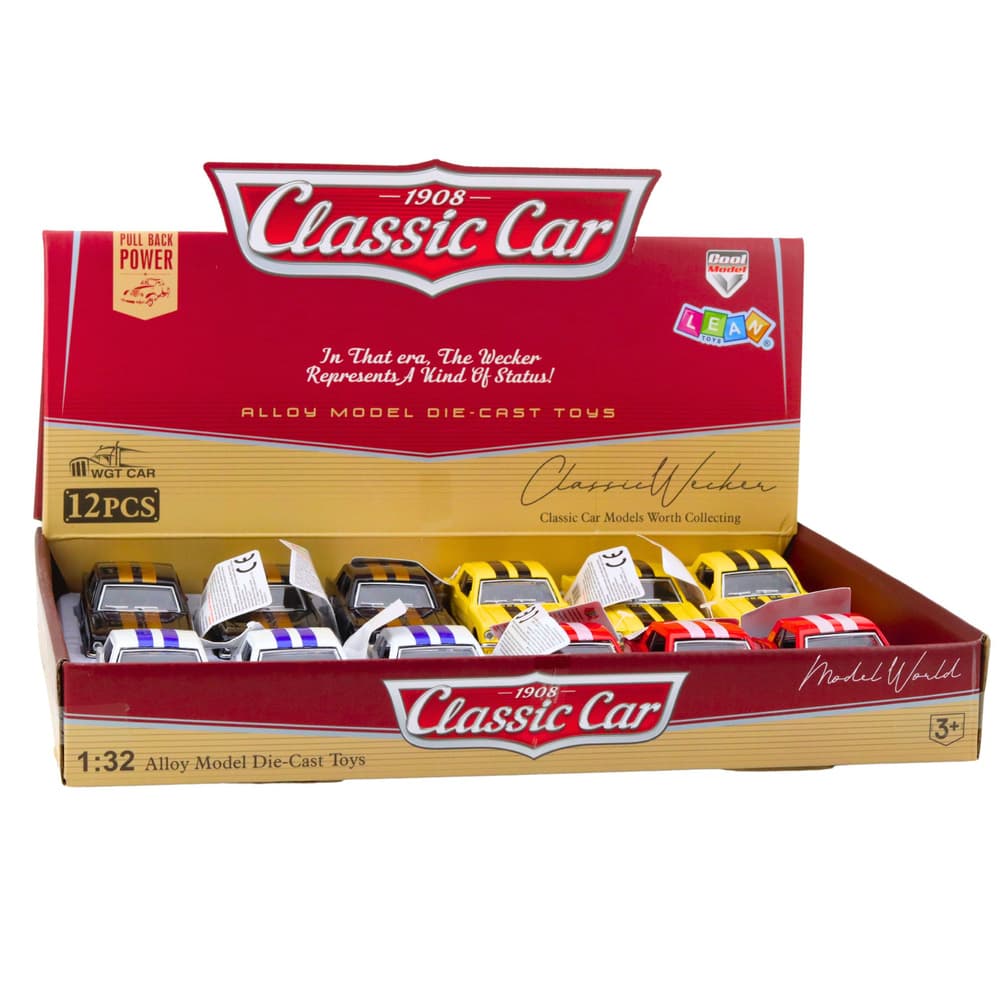Klasični vlečni avto LEAN TOYS, kovinski, pull-back, odpirajoča vrata, 1:32 6