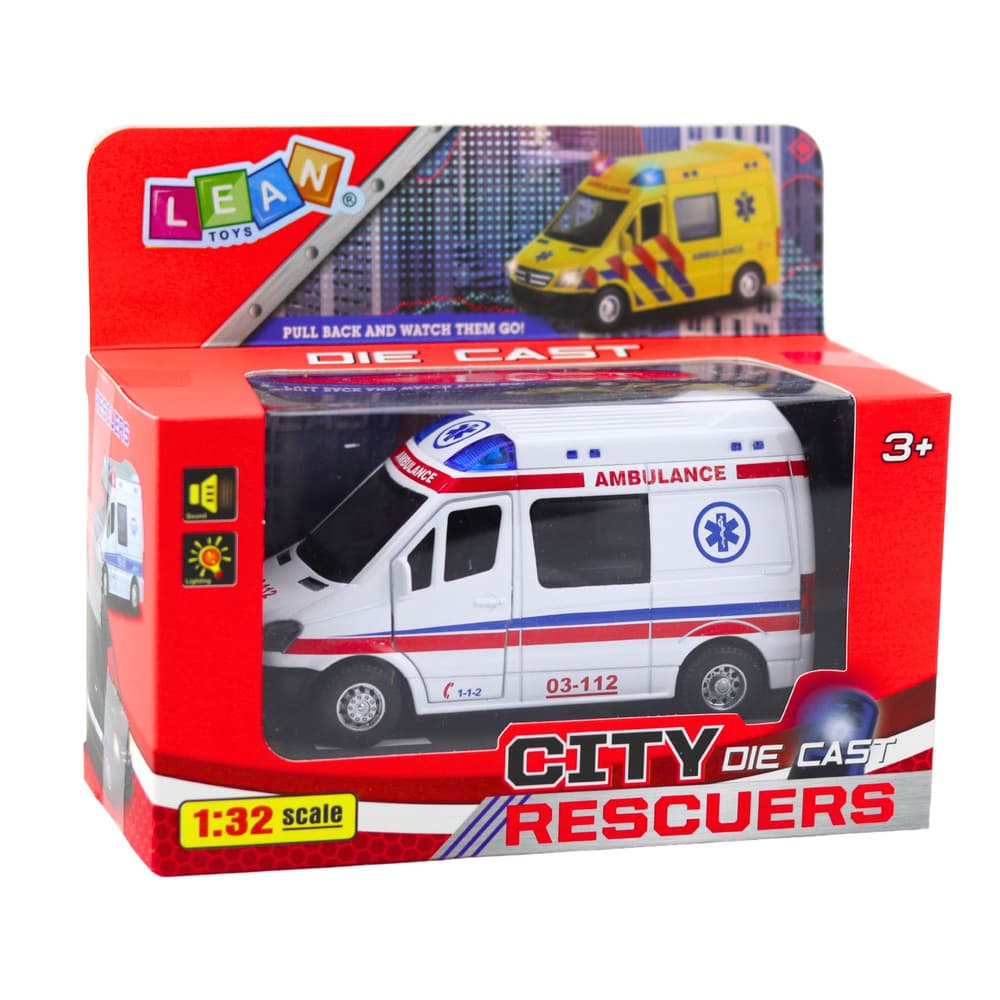 Reševalna rešilec vozilo, kovinski, LEAN TOYS, 1:32, lučke, zvok 4