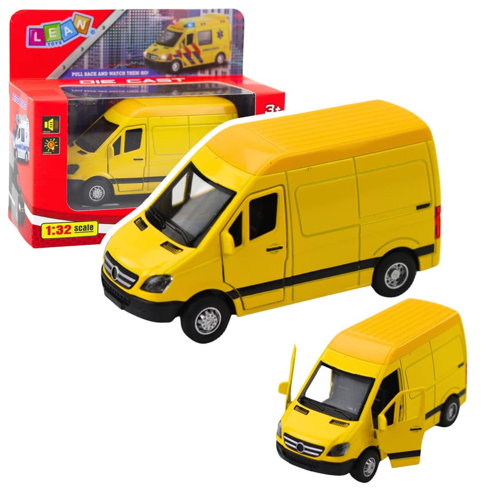 Dostavno vozilo, kovinsko, LEAN TOYS, 1:32, lučke, zvok, rumeno