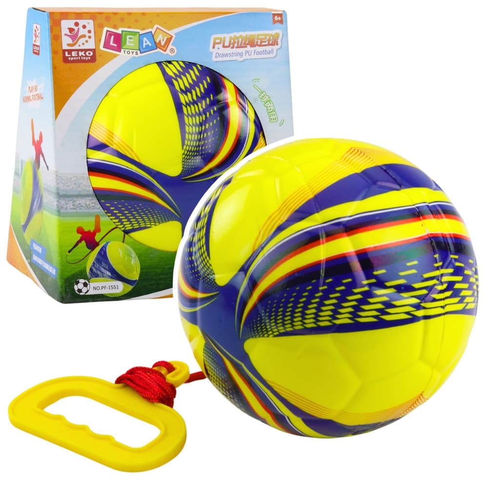 LEAN TOYS Otroška žoga s vrvico in ročajem, rumena, 14 cm