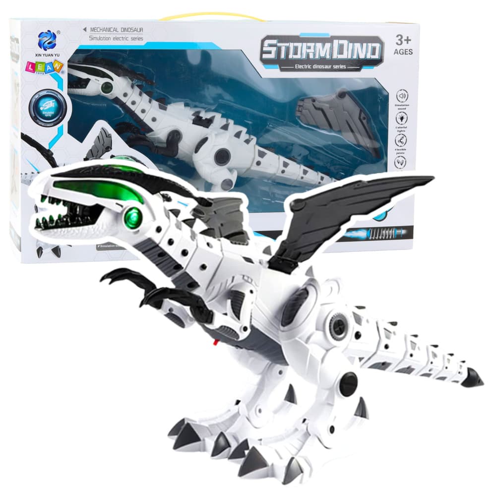 Robot Dinozaver Lean Toys na baterije, premikajoča krila, luči, zvok, bel