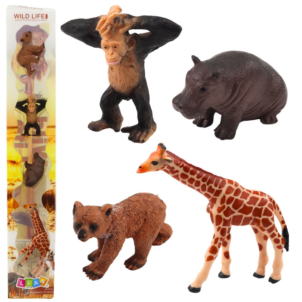 Mini figurice LEAN TOYS - divje živali (žirafa, šimpanz, 4 kosi)
