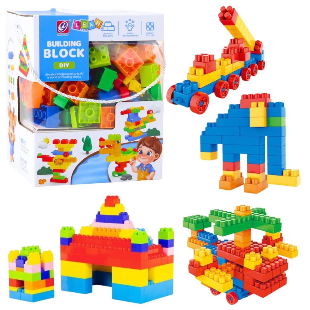 Set gradbenih blokov LEAN TOYS - Prostorski, Pisani, 180 el.
