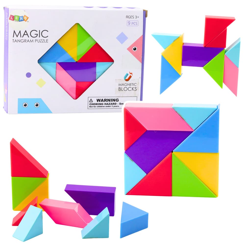 Magnetne kocke Lean Toys Tangram, pisane nalepke (9 el.)