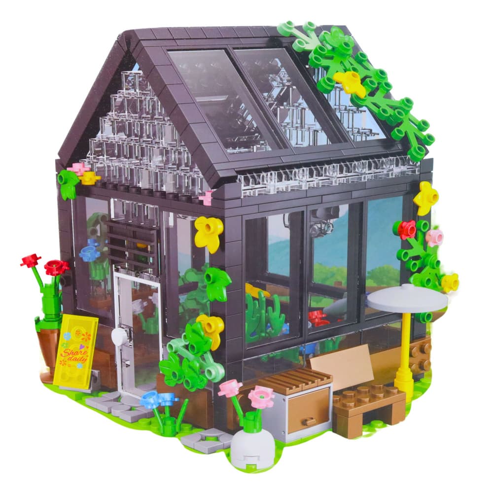 Konstrukcijski kolesi LEAN TOYS - Mini Steklena hiša z vrtom, 588 el. 2