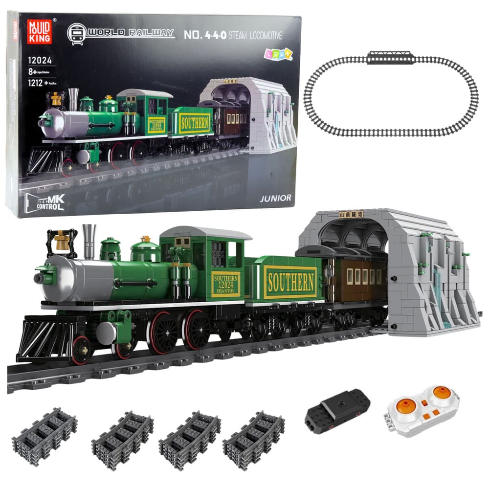 Konstrukcijski kolesi LEAN TOYS - RC parni vlak zeleni, 1212 el.