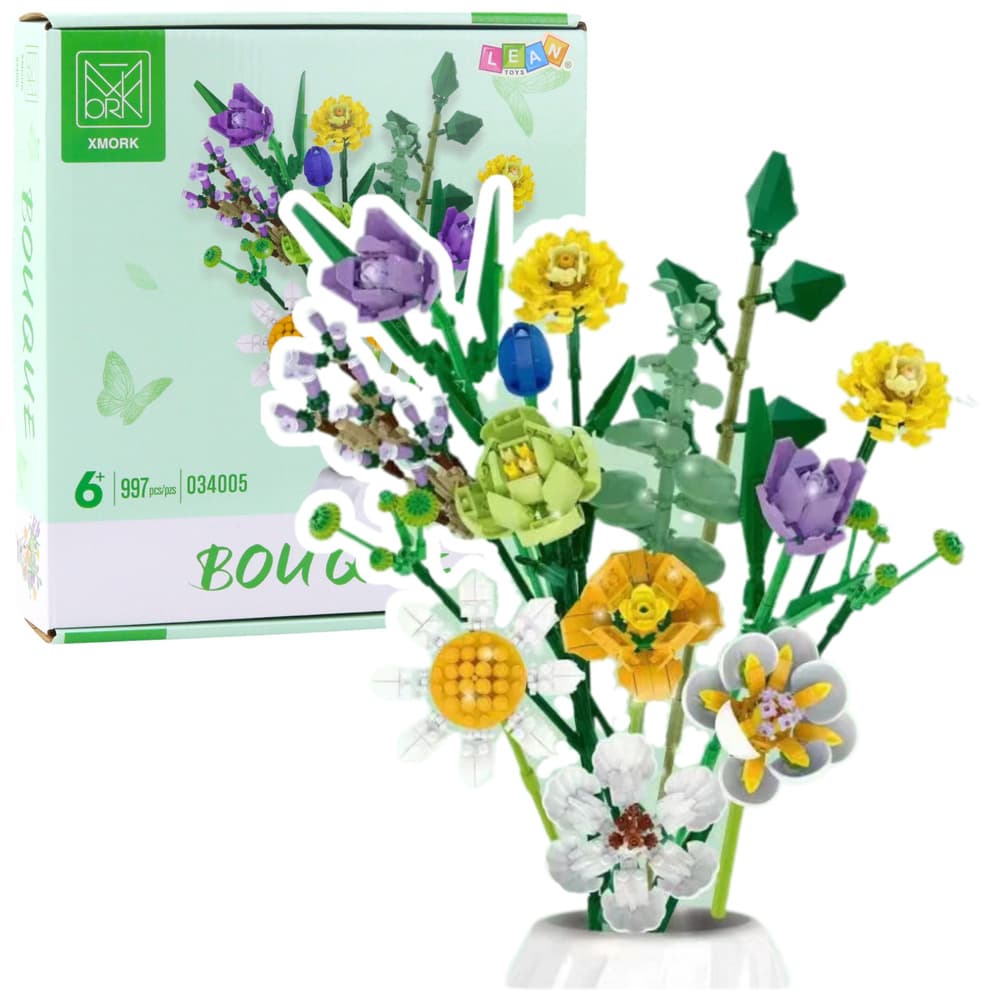 Gradbene kocke LEAN TOYS – Dekorativni šopek cvetlic (997 el., 13 vrst)