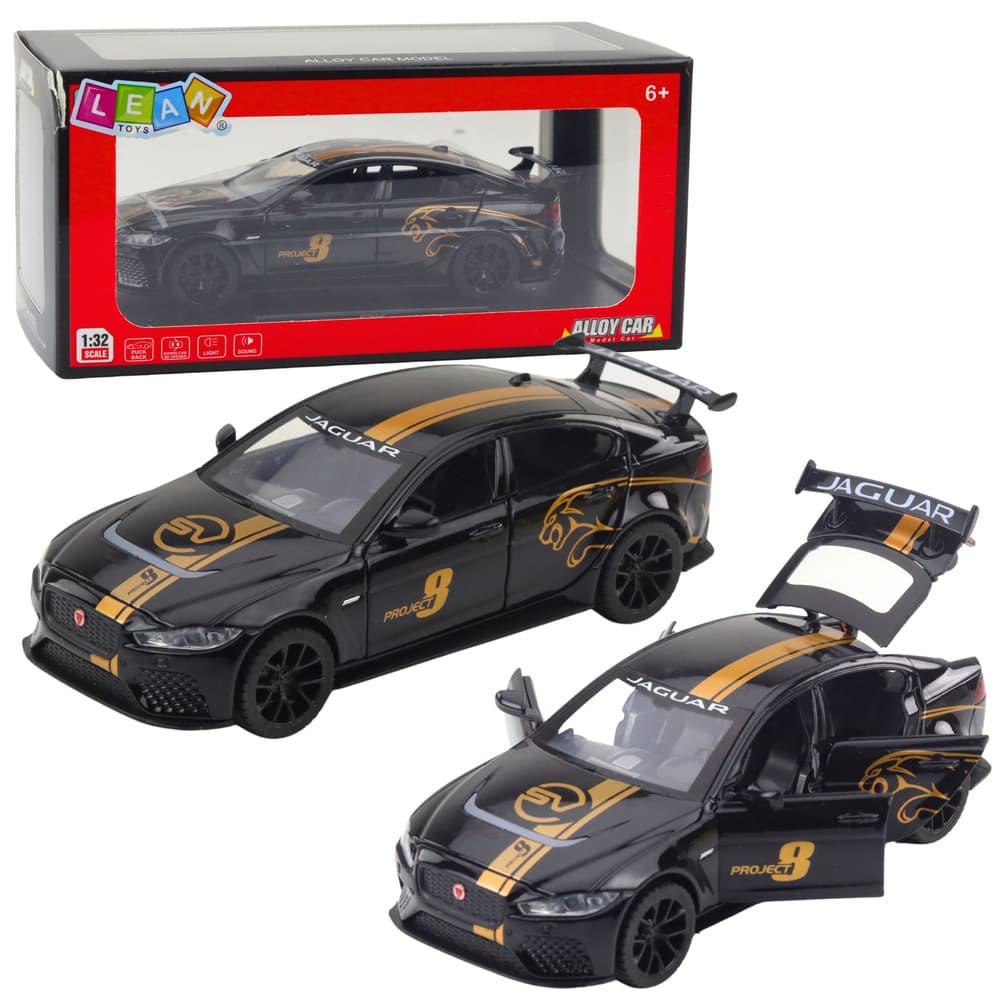 Športni avtomobil LEAN TOYS kovinski, pull-back, luči, zvoki, črn, 1:32