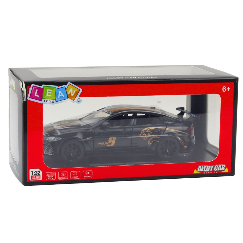 Športni avtomobil LEAN TOYS kovinski, pull-back, luči, zvoki, črn, 1:32 4
