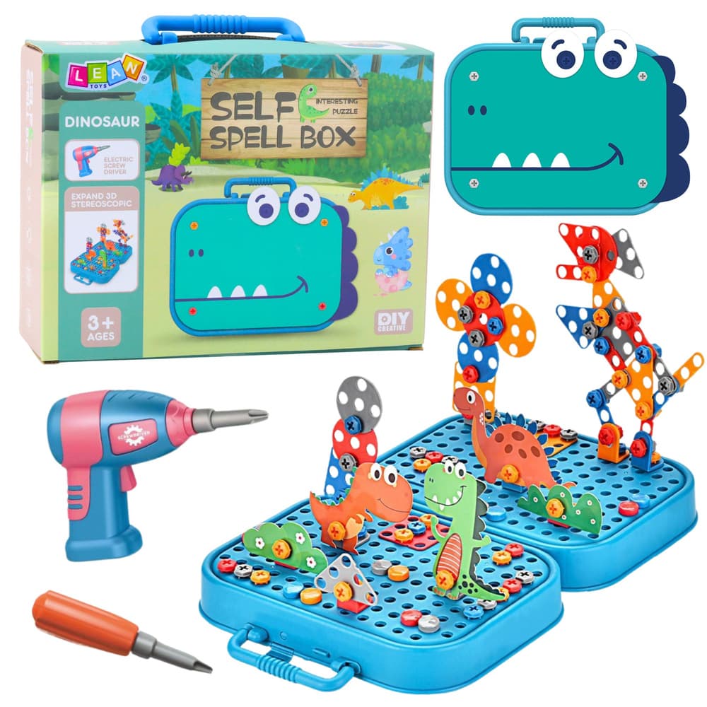 LEAN TOYS komplet dinozavri za sestavljanje v kovčku, 228 delov