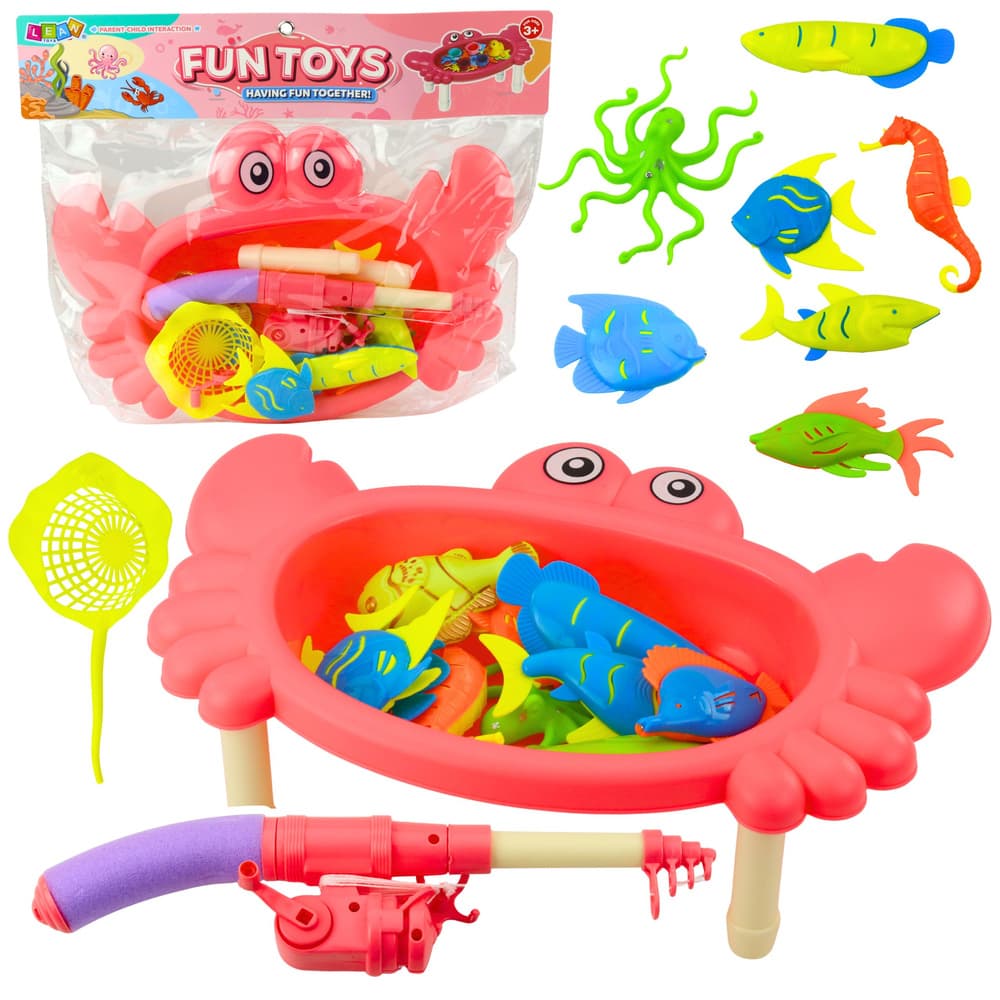 LEAN TOYS Stolček za ribolov z rakovicami, 10 ribic, ribiška palica, roza