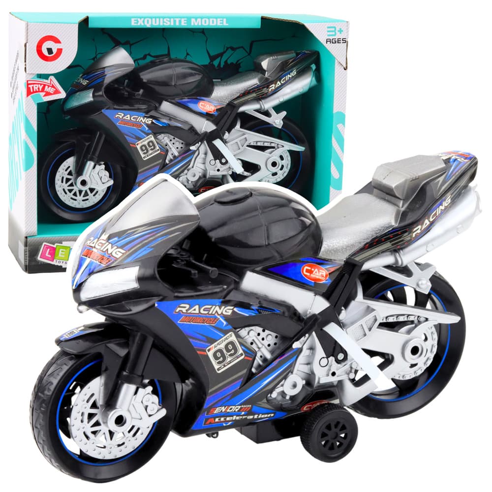 Dirkalni motor Lean Toys, naprava, luči, zvoki, črno-moder