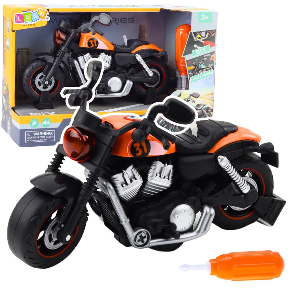Motor za sestavljanje Lean Toys DIY, luči, zvoki, oranžen