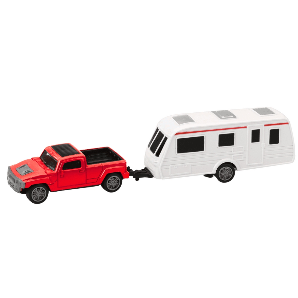 Set kovinski avto s počitniško prikolico LEAN TOYS, rdeča 2