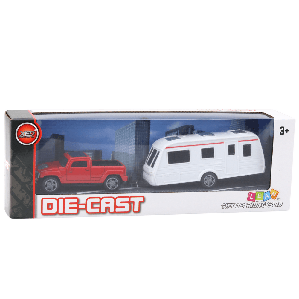 Set kovinski avto s počitniško prikolico LEAN TOYS, rdeča 6