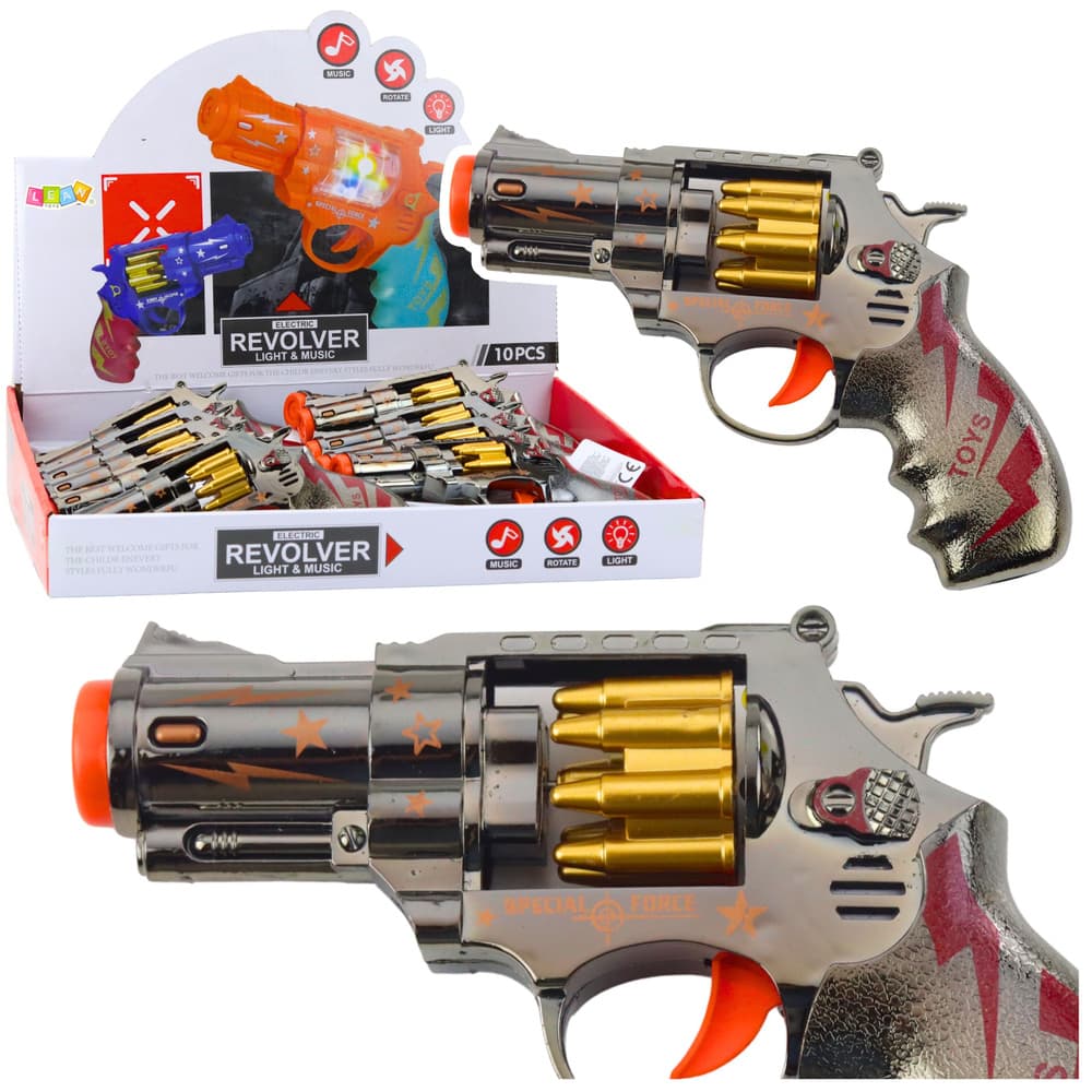 Igrača pištola LEAN TOYS - revolver z vrtečim nabojnikom, lučmi in zvoki