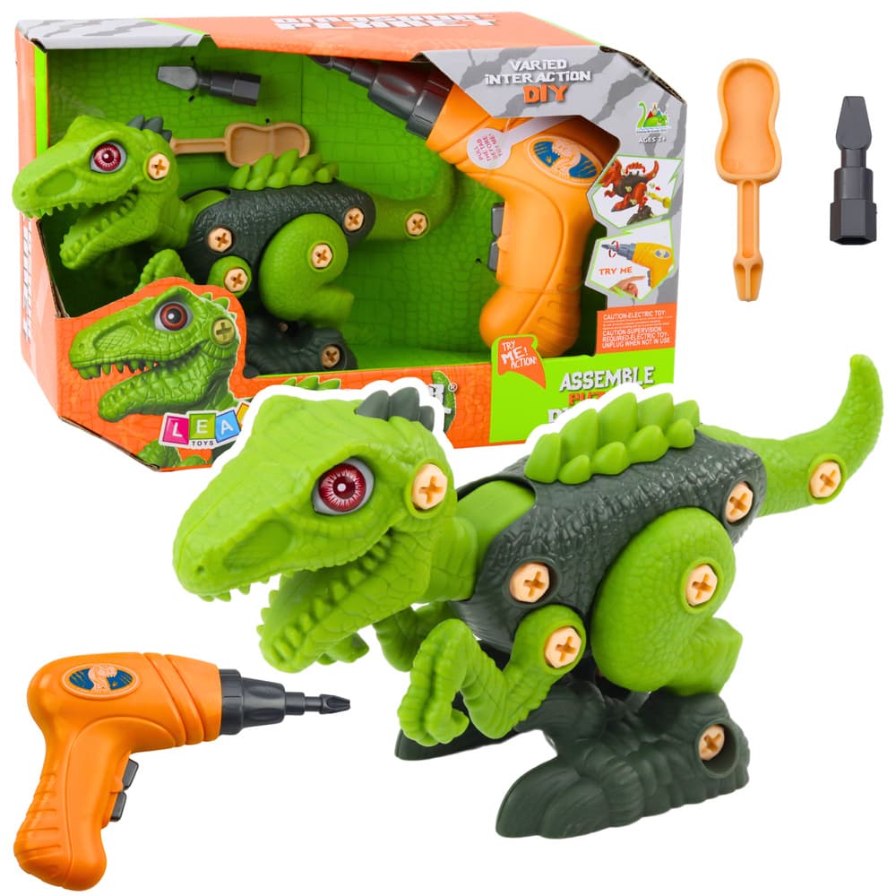 LEAN TOYS Dinozaver za sestavljanje/razstavljanje z baterijsko vrtalko (zelen)