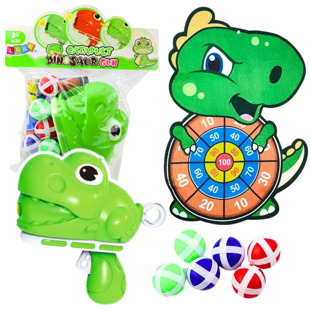 Strelska igra LEAN TOYS z dinozavrom, s pištolo na ježka, PUZZLE