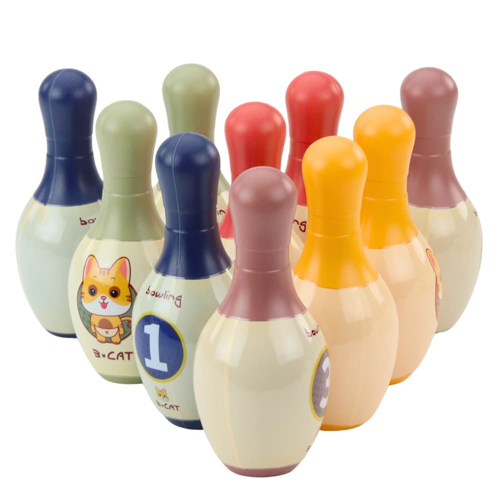 LEAN TOYS Set kegljev s muco (10 kegljev, 2 krogli) 4