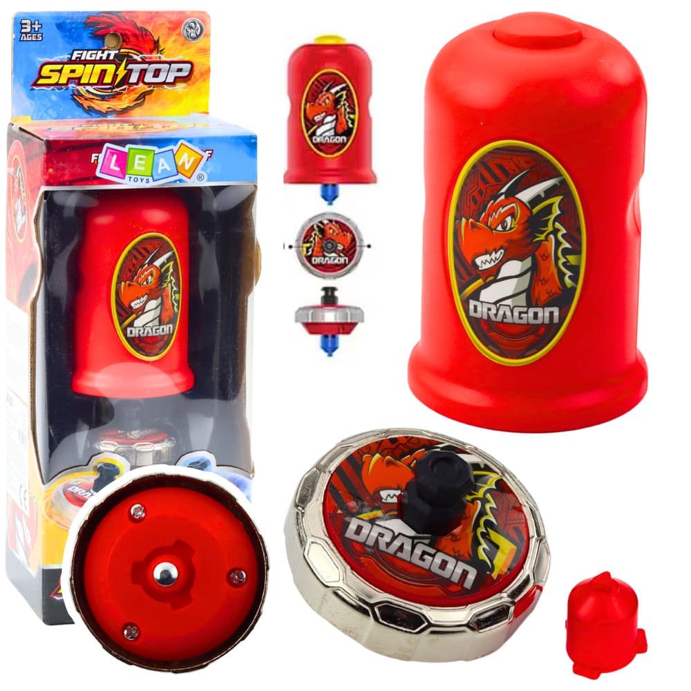 Komplet z izstreljevalnikom za vrtenje Lean Toys, disk zmaj, rdeč