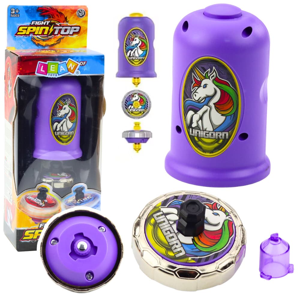 LEAN TOYS komplet za vrtenje: izmetač z vrtavko - Jednorog
