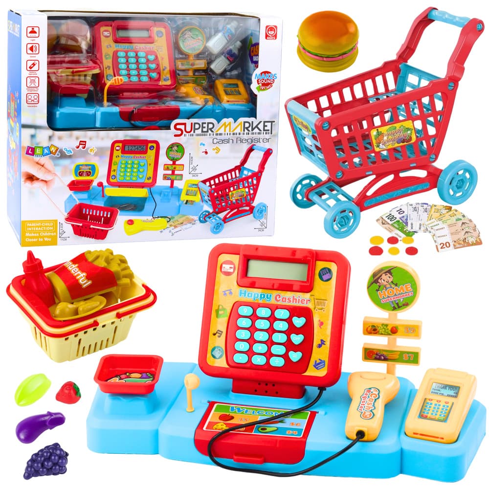 LEAN TOYS Set trgovina s blagajno, vozičkom in izdelki