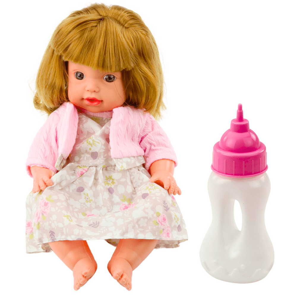 LEAN TOYS punčka – dojenček, 30 cm, zvišico za hranjenje, v pudru roza, zvoki