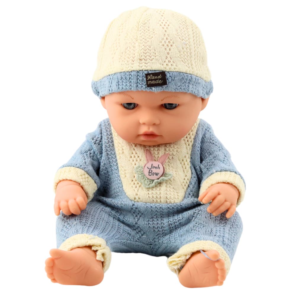 Punčka LEAN TOYS 'Bobas', v pletenem modrem kompletu in s kapico 2