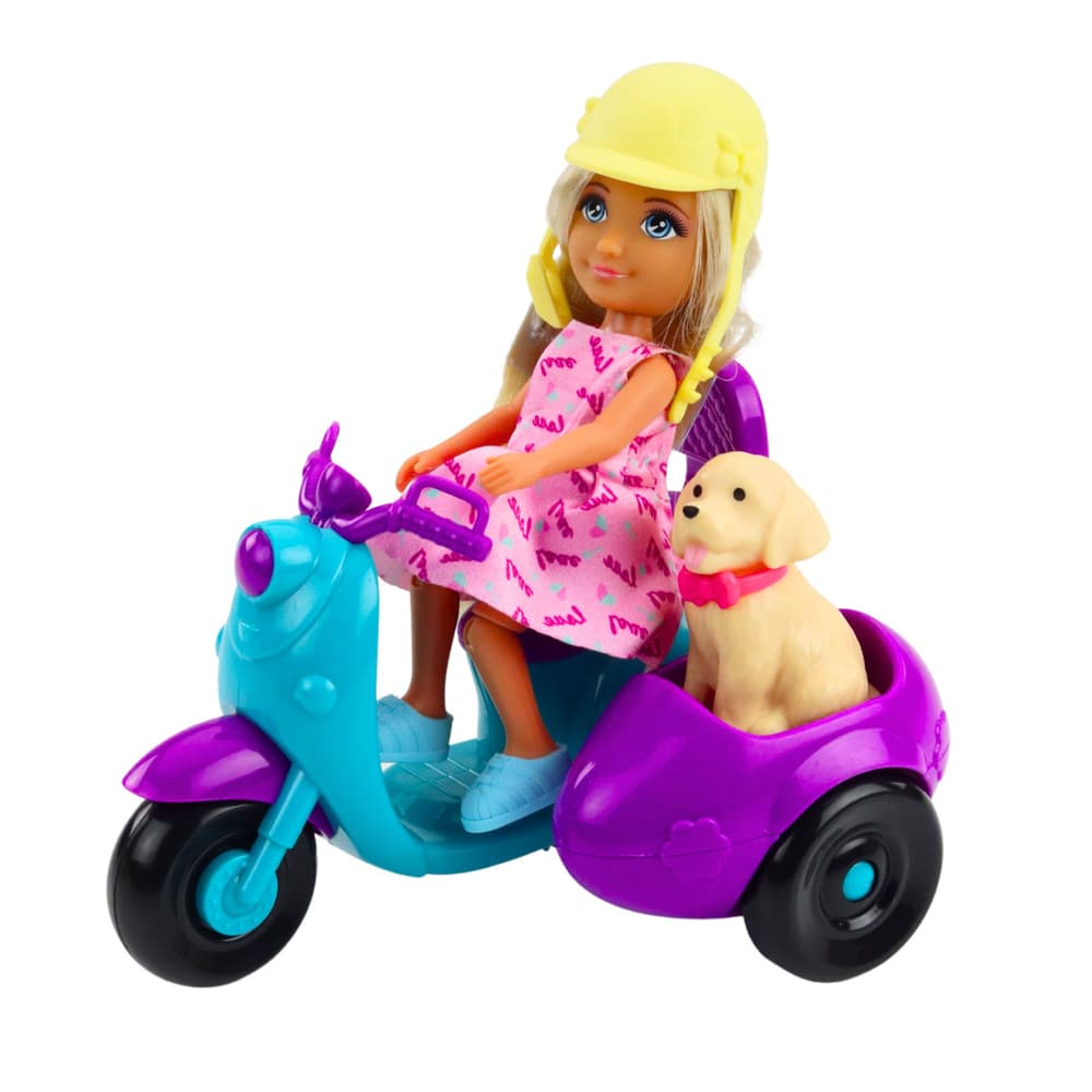 Mini lutka LEAN TOYS Ankiki na skiroju s psičkom 2