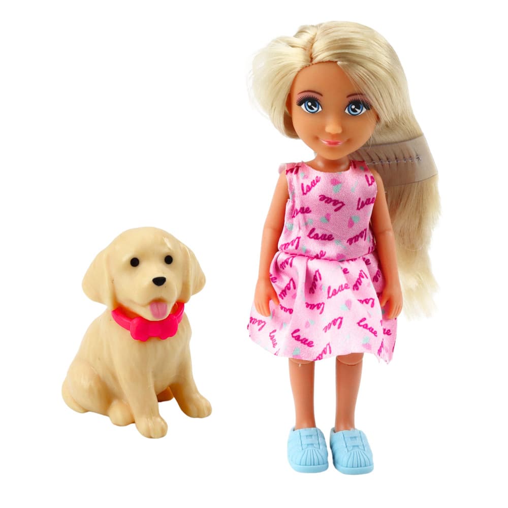 Mini lutka LEAN TOYS Ankiki na skiroju s psičkom 4