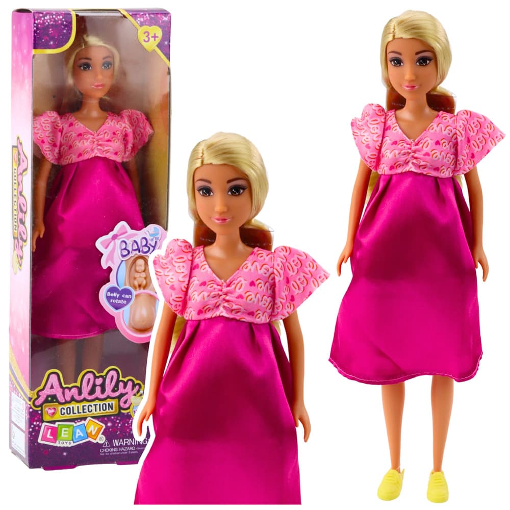 LEAN TOYS Lutka Anlily - Noseča, roza saten obleka