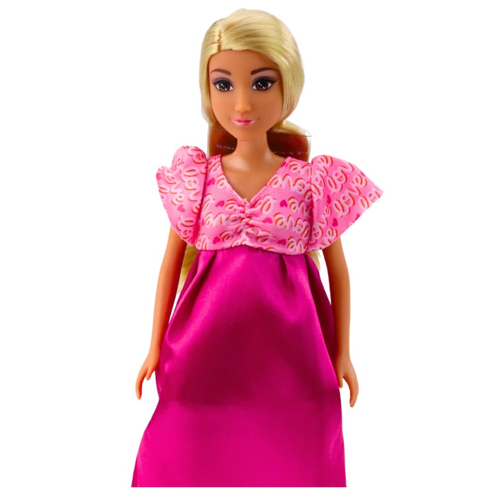 LEAN TOYS Lutka Anlily - Noseča, roza saten obleka 2