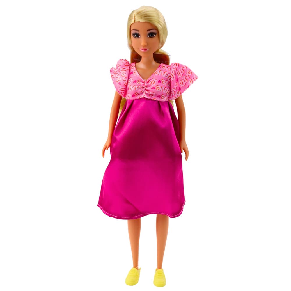 LEAN TOYS Lutka Anlily - Noseča, roza saten obleka 3