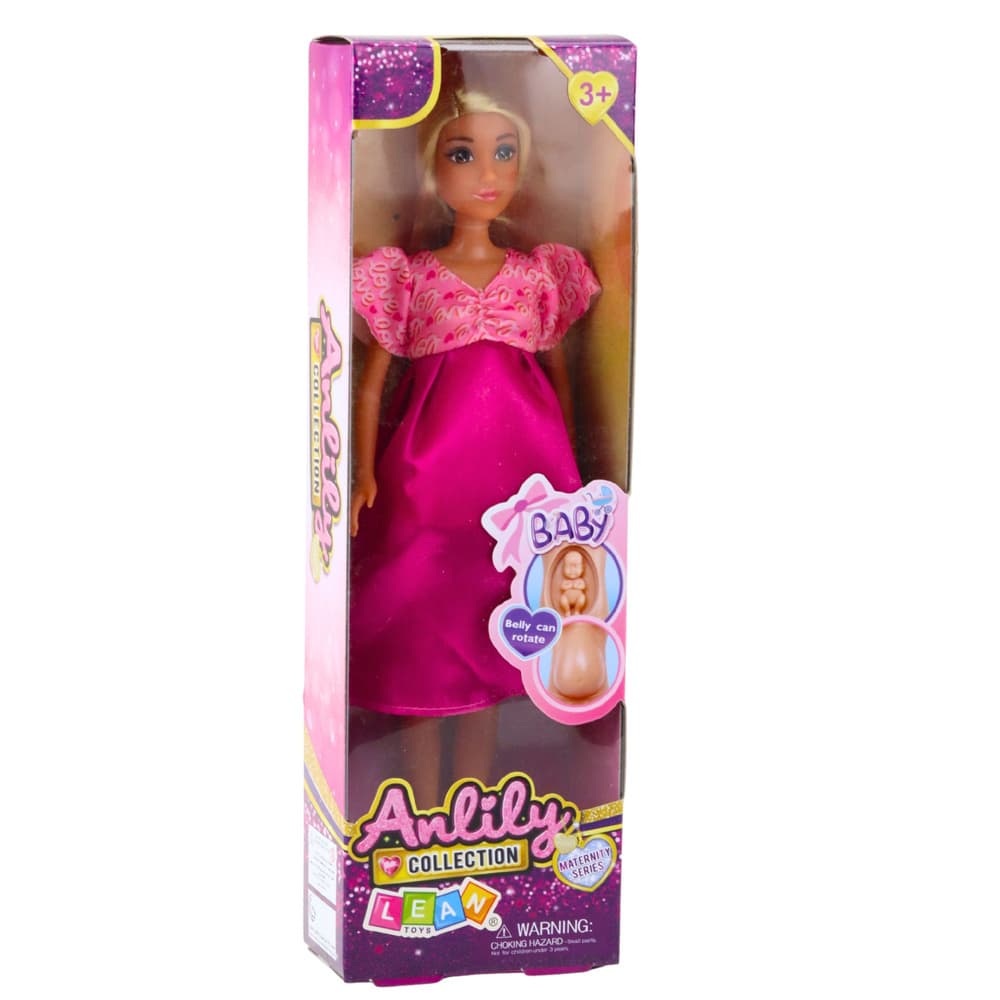 LEAN TOYS Lutka Anlily - Noseča, roza saten obleka 4