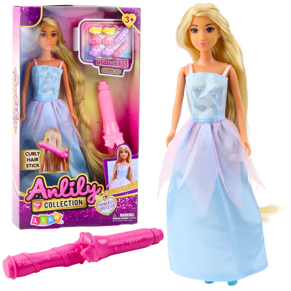 LEAN TOYS Lutka Anlily - Večerna obleka, komplet za stiliziranje las