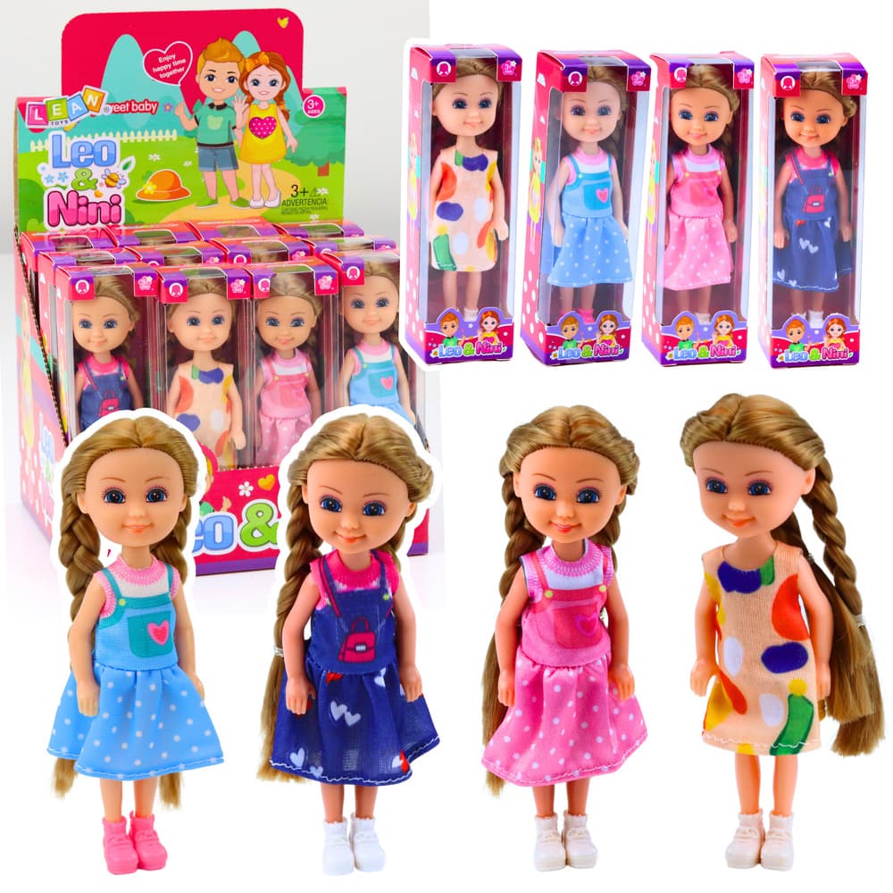 LEAN TOYS mini punčka z dolgimi lasmi v obleki 15 cm (izbira pošiljanja)