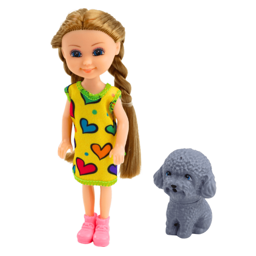 Set LEAN TOYS: Mini punčka s psičkom, oblekica, 14,5cm 2