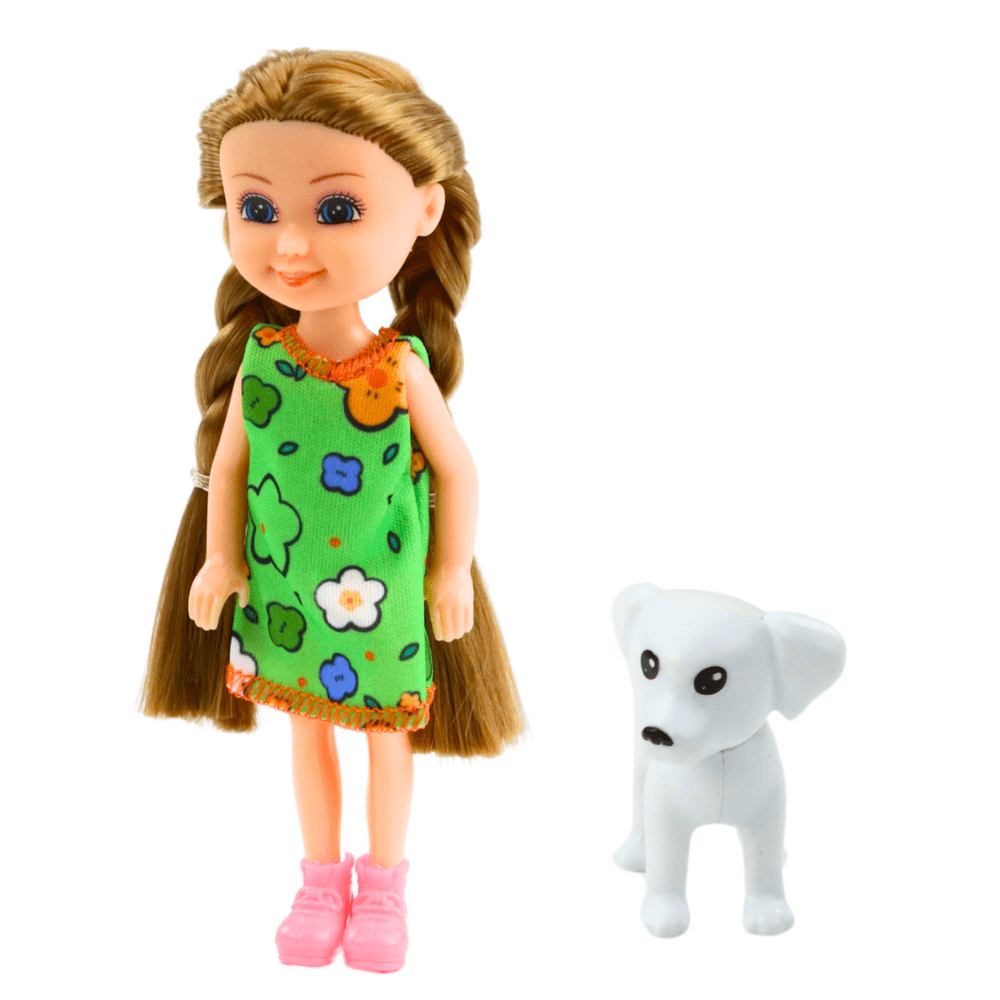 Set LEAN TOYS: Mini punčka s psičkom, oblekica, 14,5cm 3