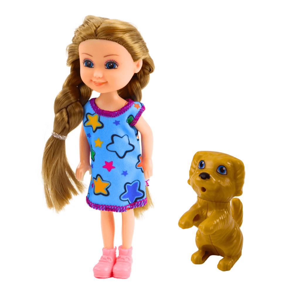 Set LEAN TOYS: Mini punčka s psičkom, oblekica, 14,5cm 4