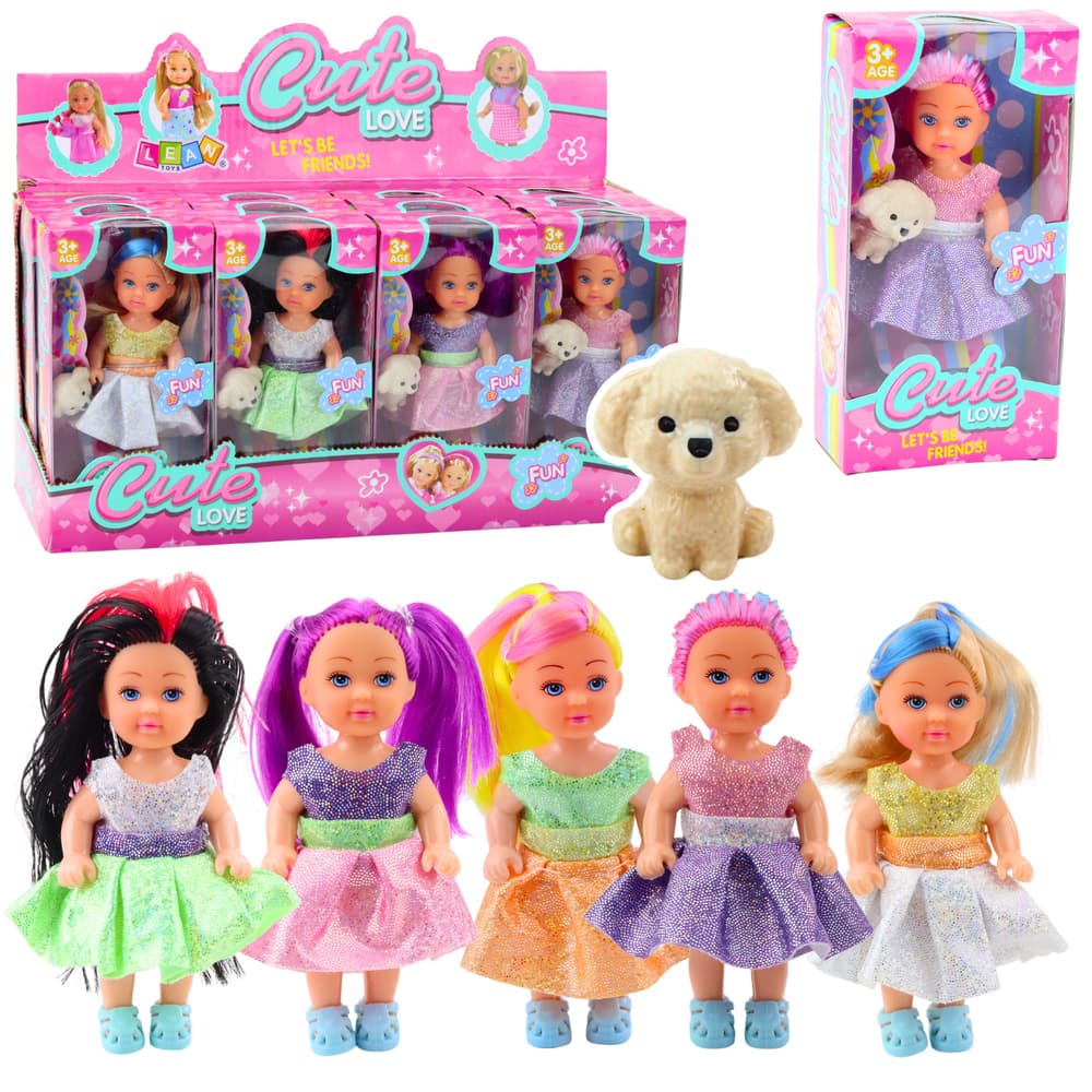 Set mini lutke LEAN TOYS v obleki, s psičkom, mešani modeli