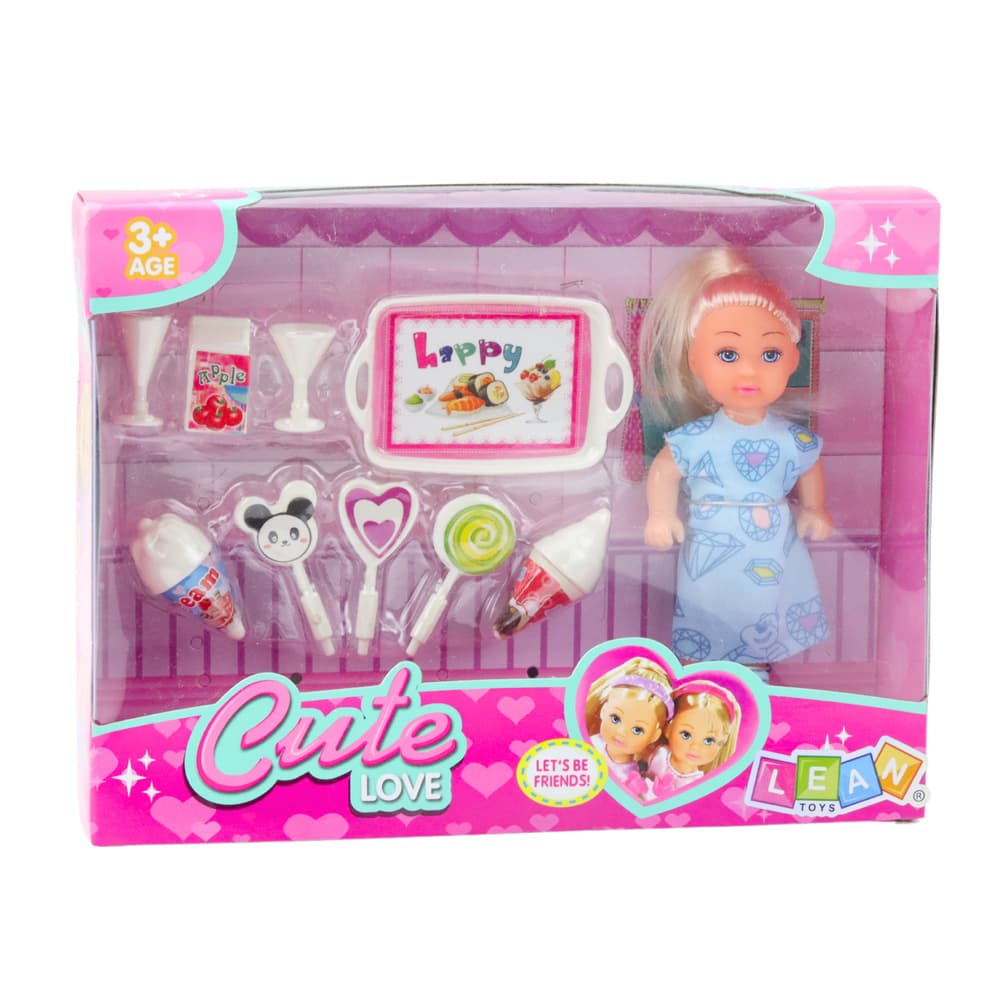Set LEAN TOYS: Mini punčka, dodatki, modra obleka, 12cm 4