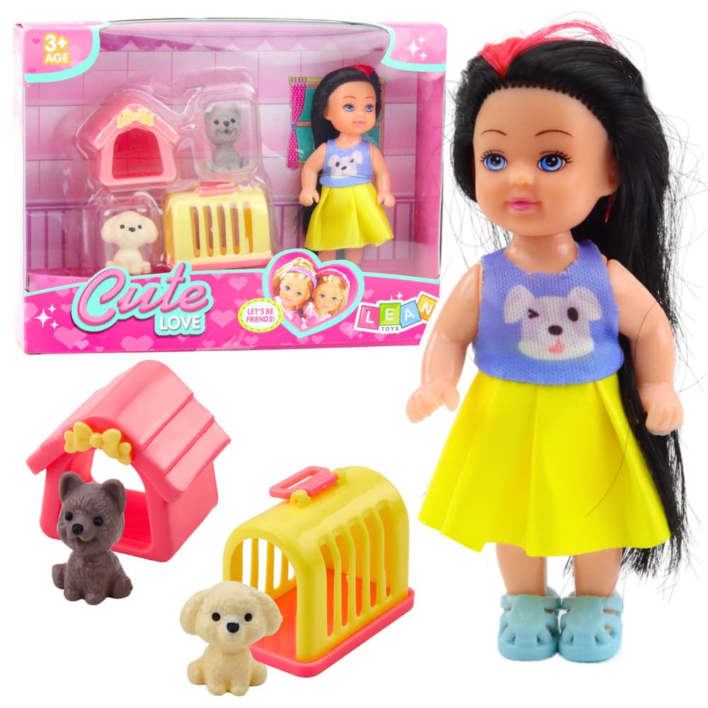 Set mini lutke LEAN TOYS s psičkom, psičko hiško in transporterjem