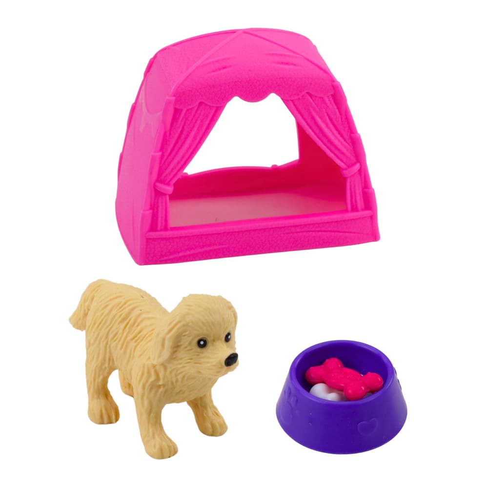 Mini lutka LEAN TOYS s psičkom, šotorom in dodatki, 12 cm 3