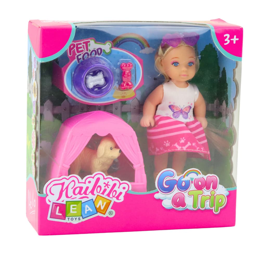 Mini lutka LEAN TOYS s psičkom, šotorom in dodatki, 12 cm 4