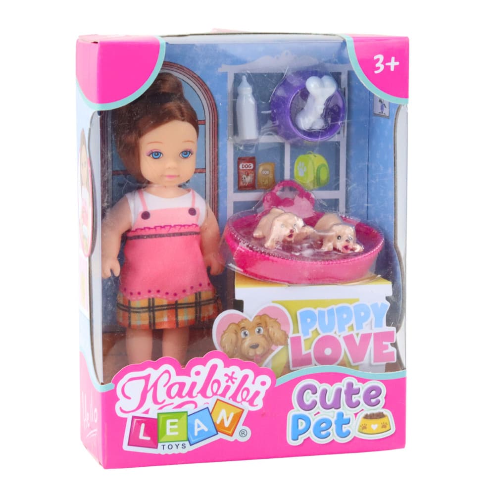 Mini lutka LEAN TOYS z dvema mladičema, posteljo in dodatki za hranjenje 4