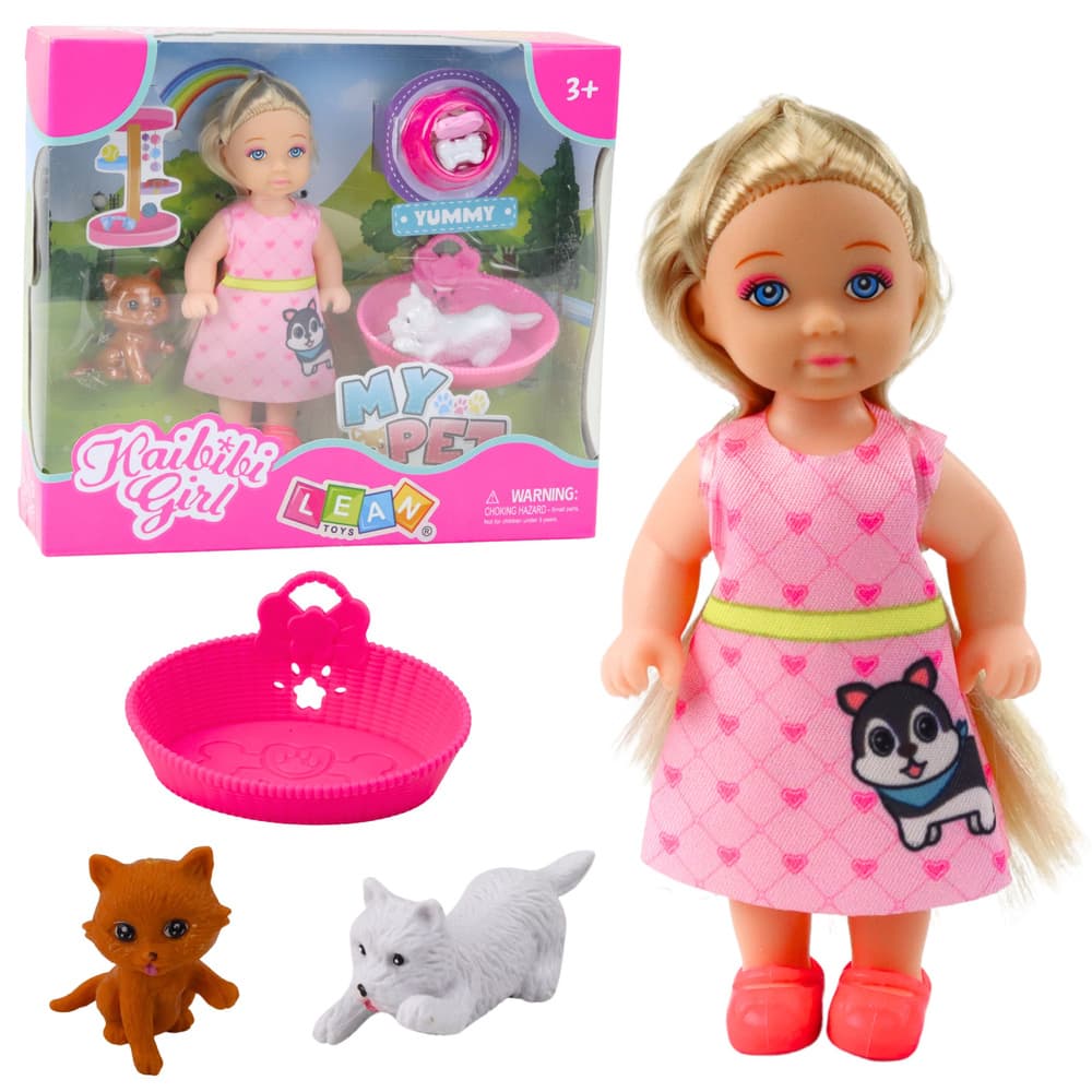 Mini lutka s psom, mačko in hišnimi dodatki