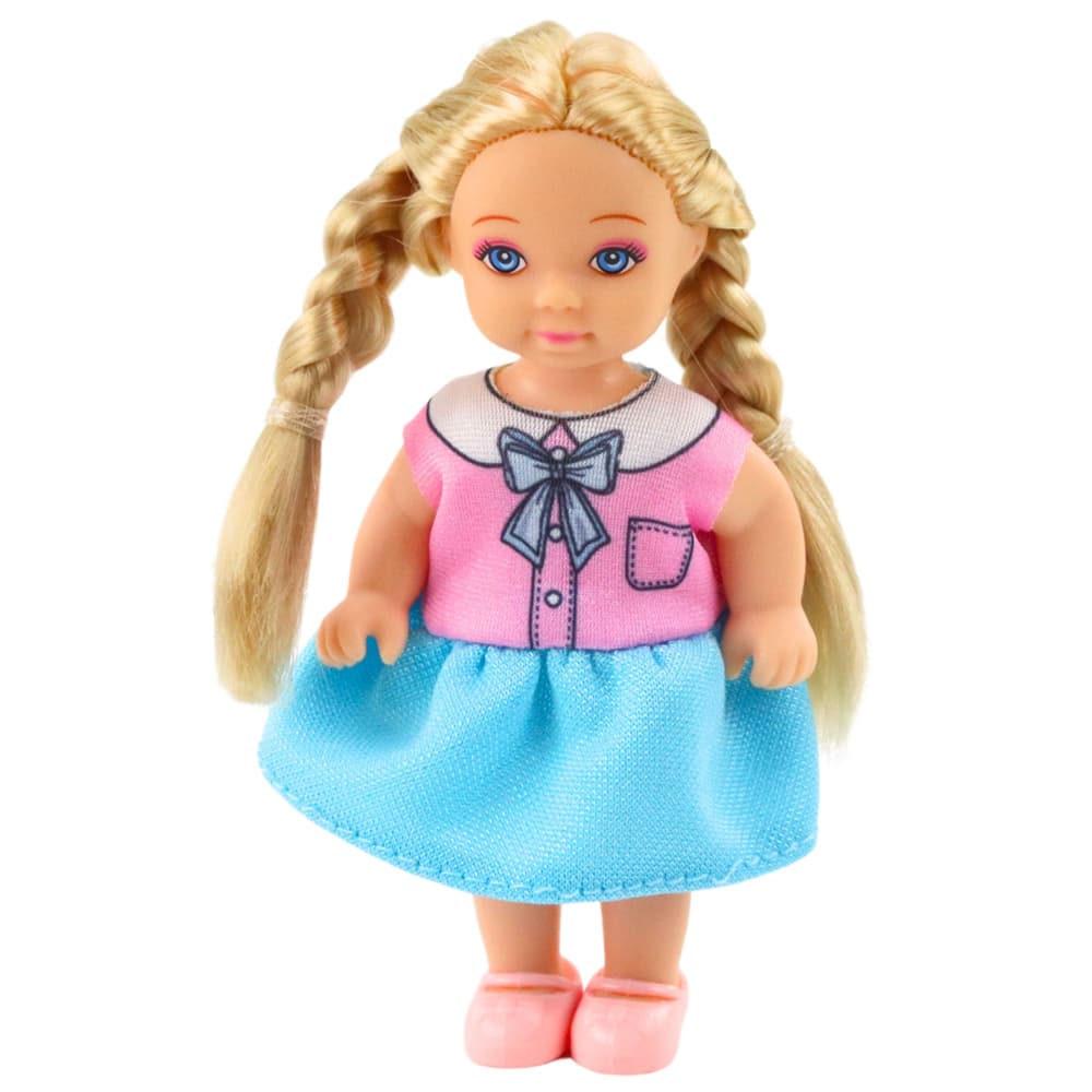 LEAN TOYS mini punčka Kaibibi, 12 cm, dolgi lasje, pisana obleka 3